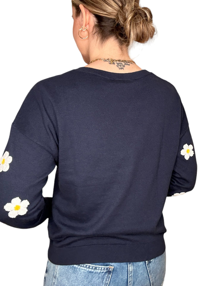 FLOWER SLEEVE SWEATER - NAVY - Kingfisher Road - Online Boutique