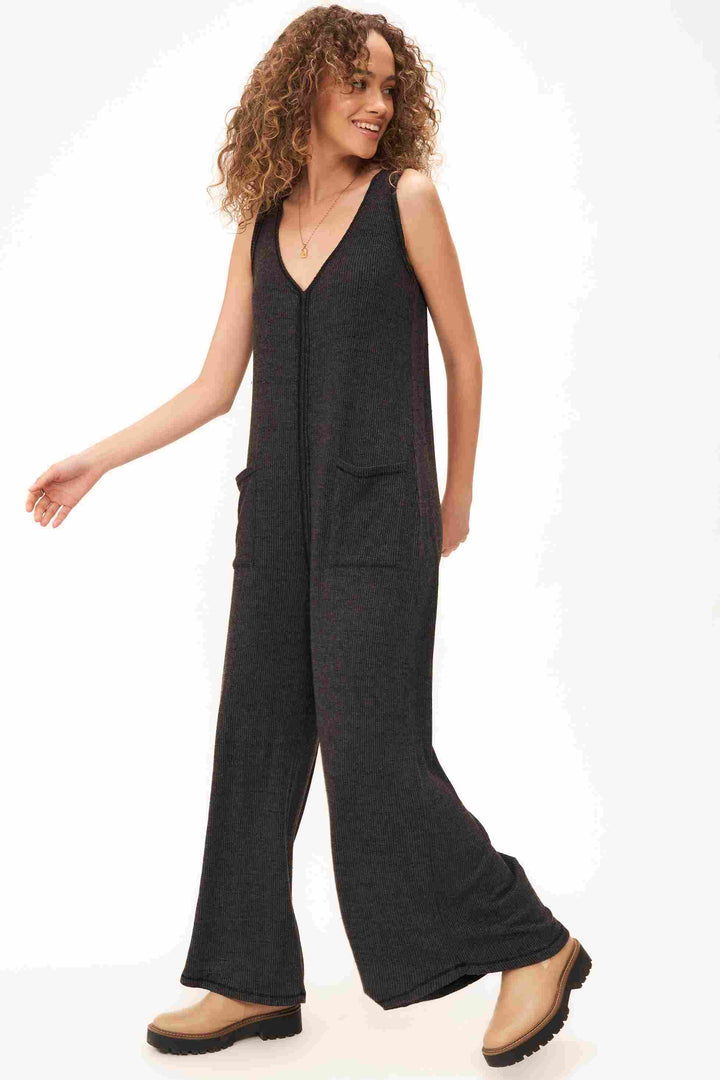 CLEMENTINE RIB JUMPSUIT - BLACK - Kingfisher Road - Online Boutique