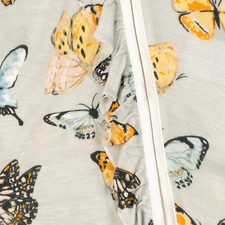 BAMBOO BUTTERFLY RUFFLED ZIPPER FOOTED ROMPER - Kingfisher Road - Online Boutique