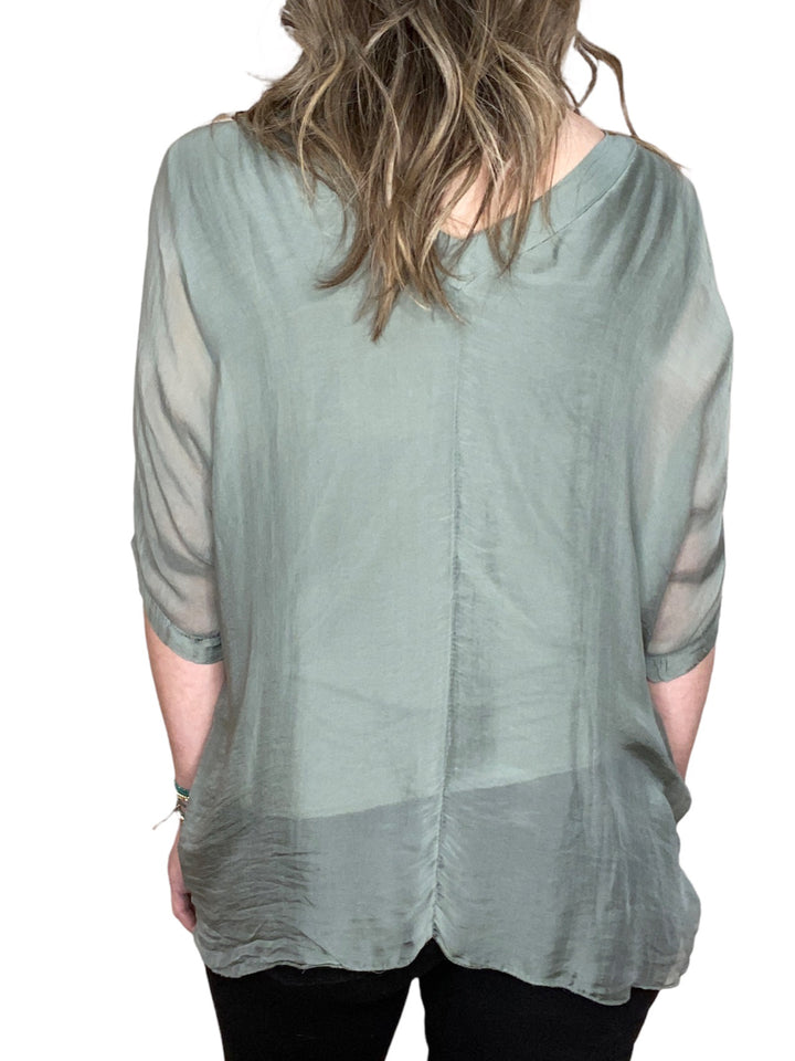 SILK V-NECK RUFFLE TOP - Kingfisher Road - Online Boutique