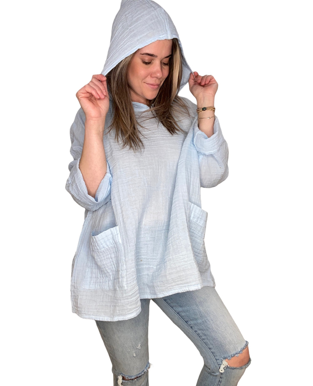 BABY BLUE COTTON HOODIE - Kingfisher Road - Online Boutique