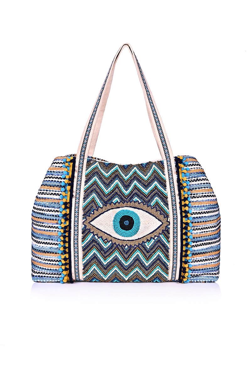 GRECIAN NIGHTS EVIL EYE TOTE - Kingfisher Road - Online Boutique