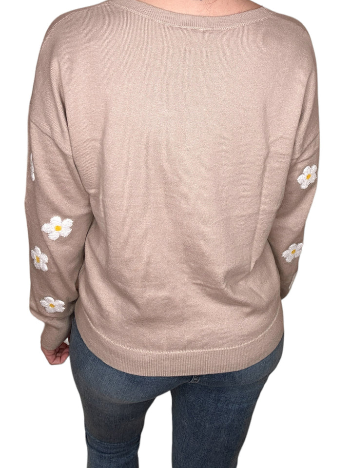 FLOWER SLEEVE SWEATER-LATTE - Kingfisher Road - Online Boutique