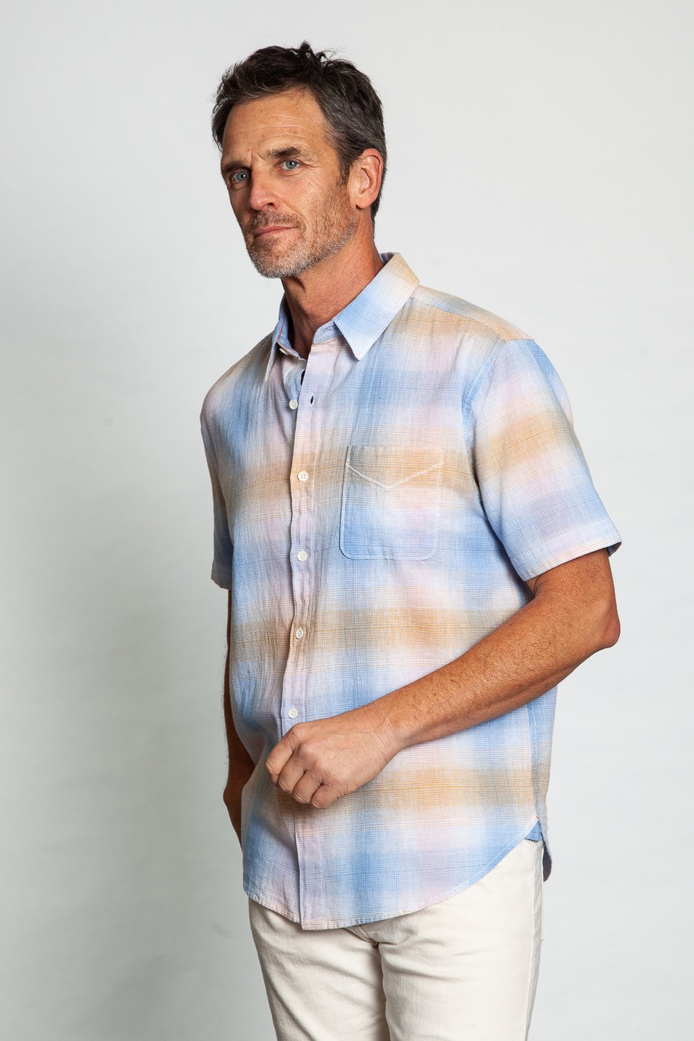 SHADOW PLAID S/S 1 PKT SHIRT - Kingfisher Road - Online Boutique