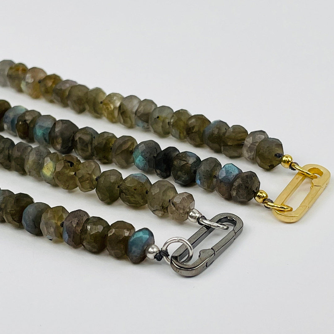 20" LABRADORITE CANDY NECKLACE W/ LOBSTER CLASP-SILVER