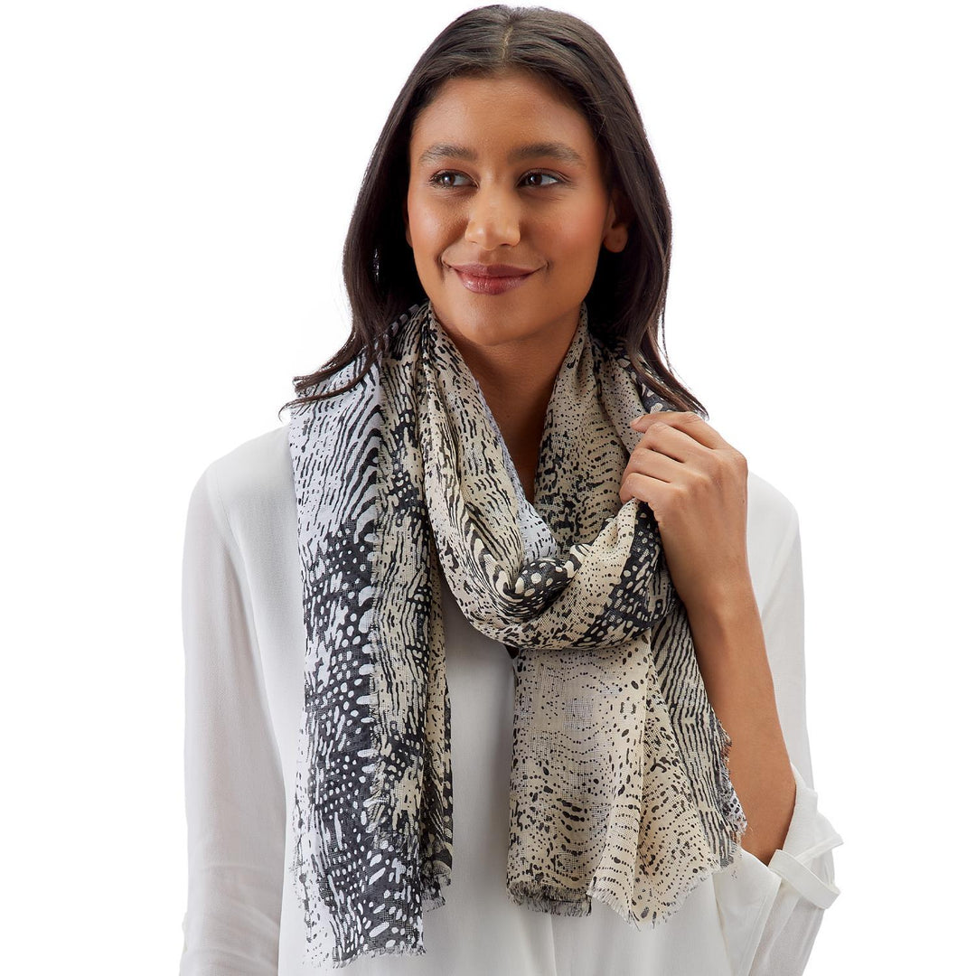 MIXED SNAKE PATTERN SCARF WITH FRINGE - Kingfisher Road - Online Boutique