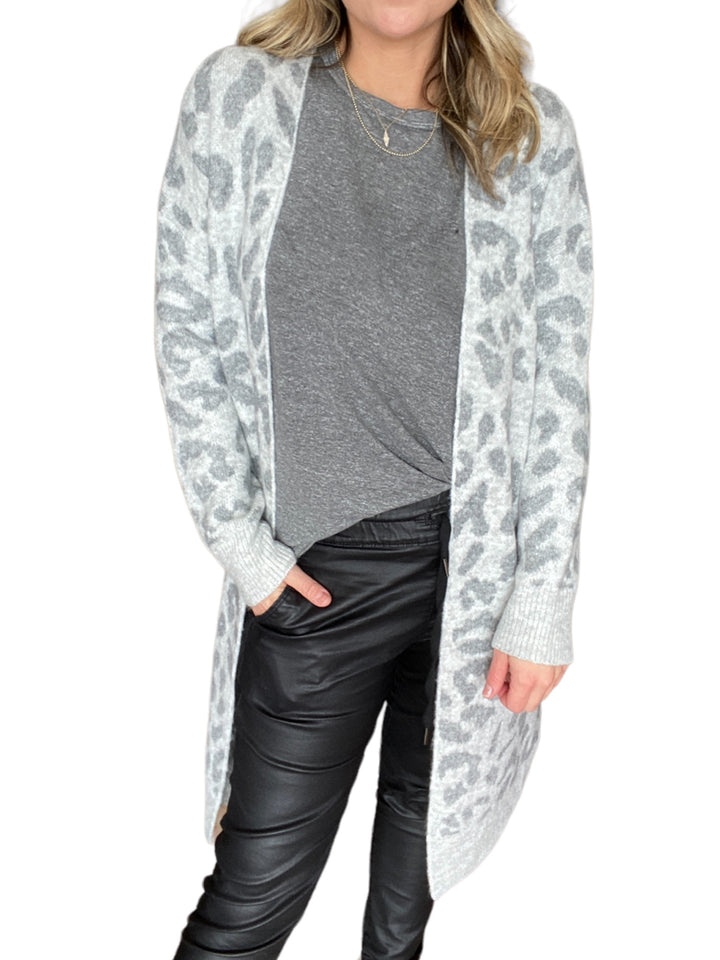 GREY LEOPARD PRINT CARDIGAN - Kingfisher Road - Online Boutique