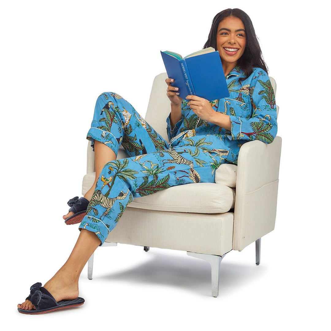 COTTON PRINTED PAJAMAS-BLUE - Kingfisher Road - Online Boutique