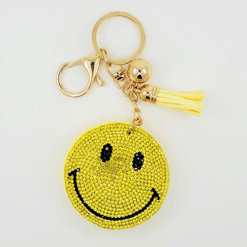YELLOW CRYSTAL HAPPY FACE KEYCHAIN - Kingfisher Road - Online Boutique
