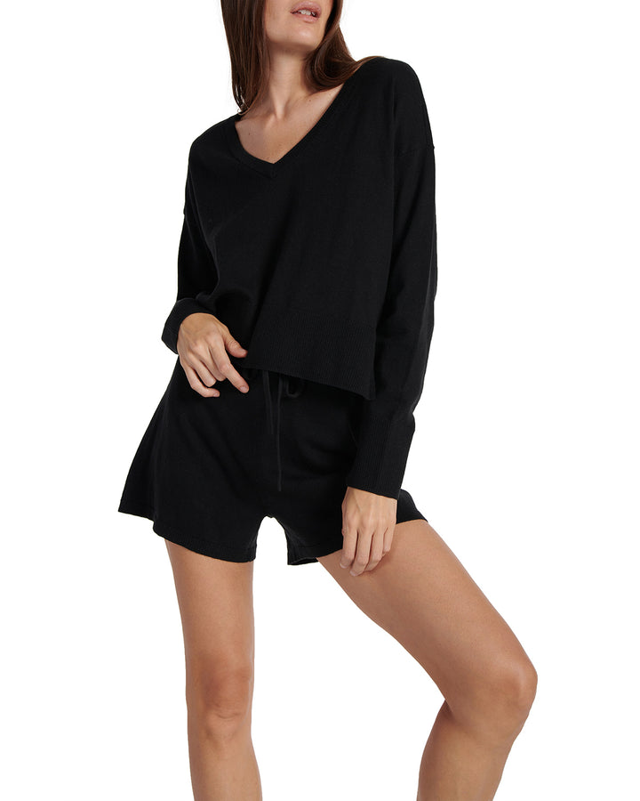 BLACK V-NECK ESSENTIAL SWEATER - Kingfisher Road - Online Boutique