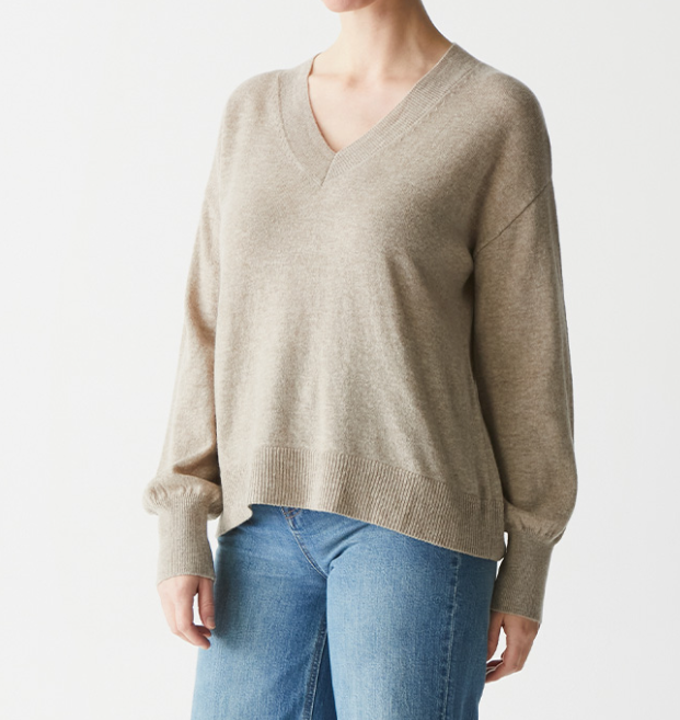 ODETTE V-NECK SWEATER-OATMEAL - Kingfisher Road - Online Boutique