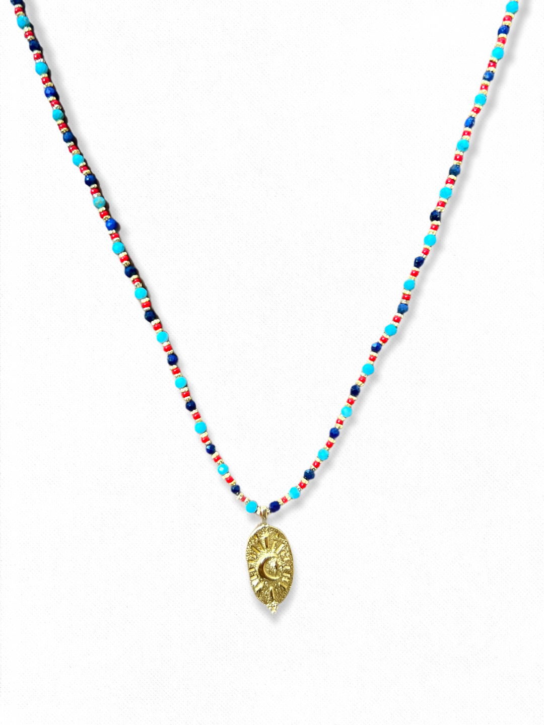 TINY BEADED NECKLACE WITH CHARM - Kingfisher Road - Online Boutique