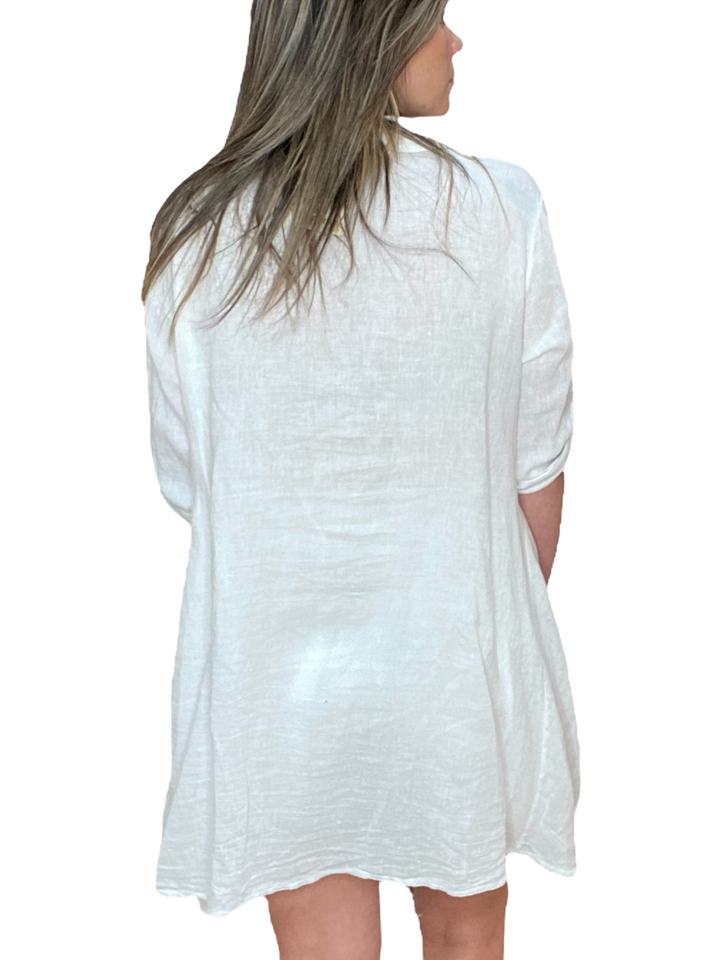 LINEN BUTTON DOWN TUNIC WHITE - Kingfisher Road - Online Boutique