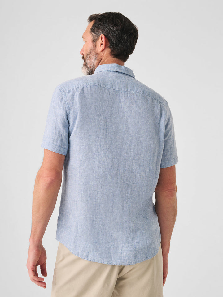 LINEN LAGUNA SHIRT S/S - BLUE BASKETWEAVE - Kingfisher Road - Online Boutique