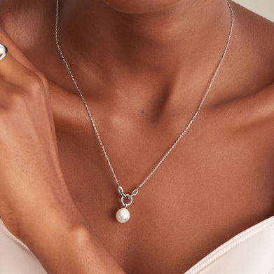 PEARL SPARKLE PENDANT NECKLACE-SILVER - Kingfisher Road - Online Boutique