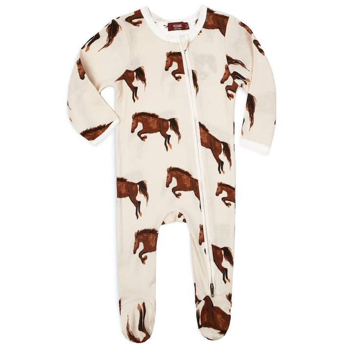 NATURAL HORSE ORGANIC ZIPPER FOOTED ROMPER - Kingfisher Road - Online Boutique
