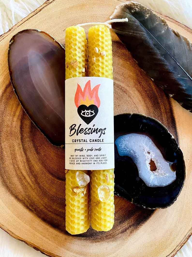 BLESSINGS BEESWAX CRYSTAL CANDLE - Kingfisher Road - Online Boutique