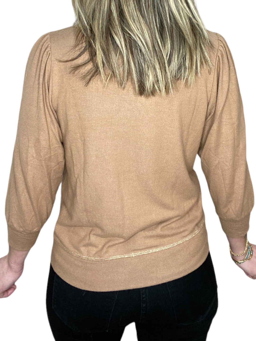 GABRIELLA V-NECK 3/4 SLV SWEATSHIRT - CAMEL - Kingfisher Road - Online Boutique