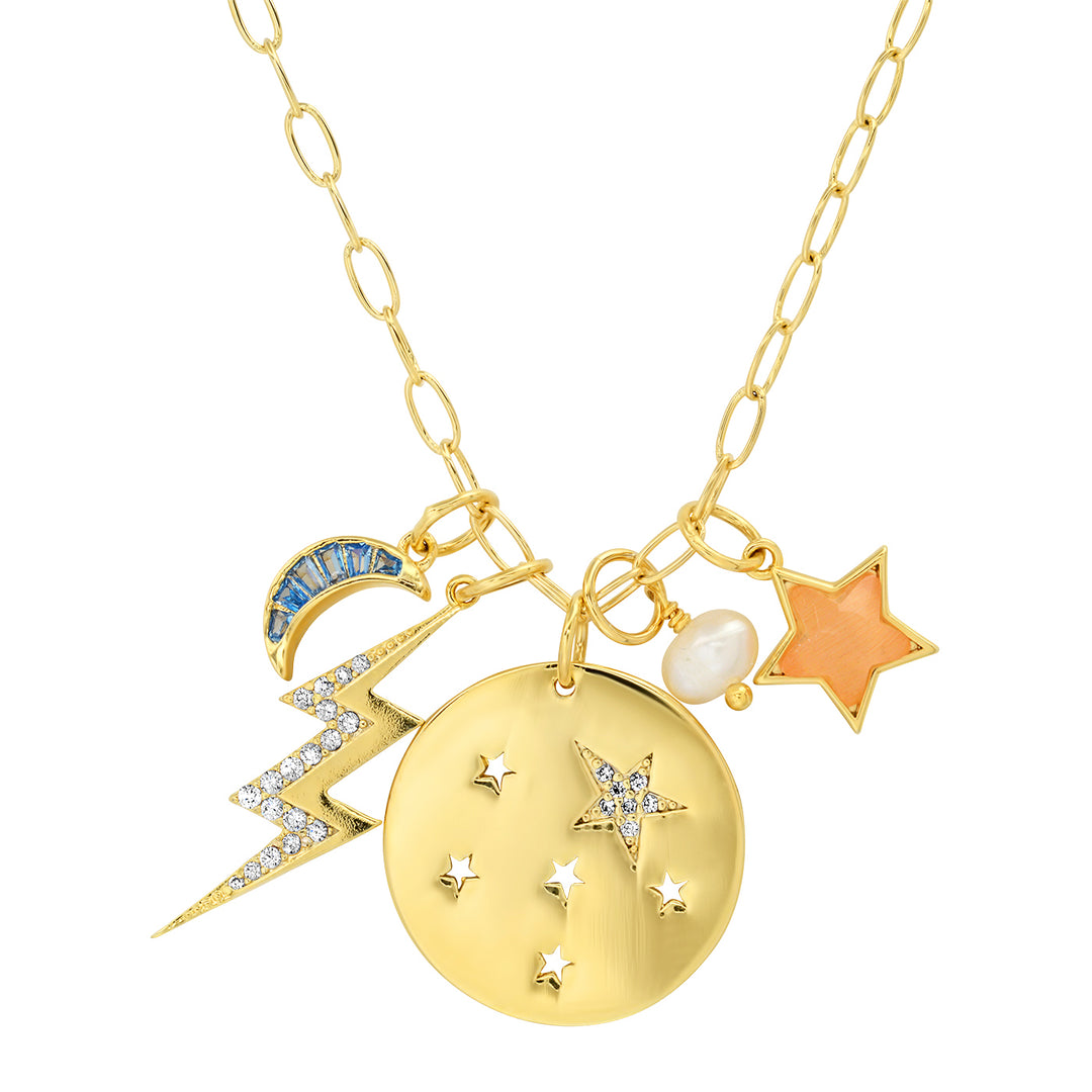 GOLD STAR MOON CHARM NECKLACE