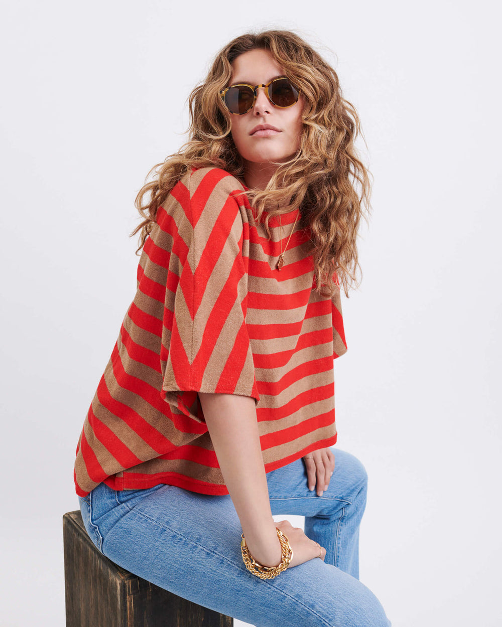 CAMEL/POPPY CAPTIVA TERRY SLOUCH TEE - Kingfisher Road - Online Boutique