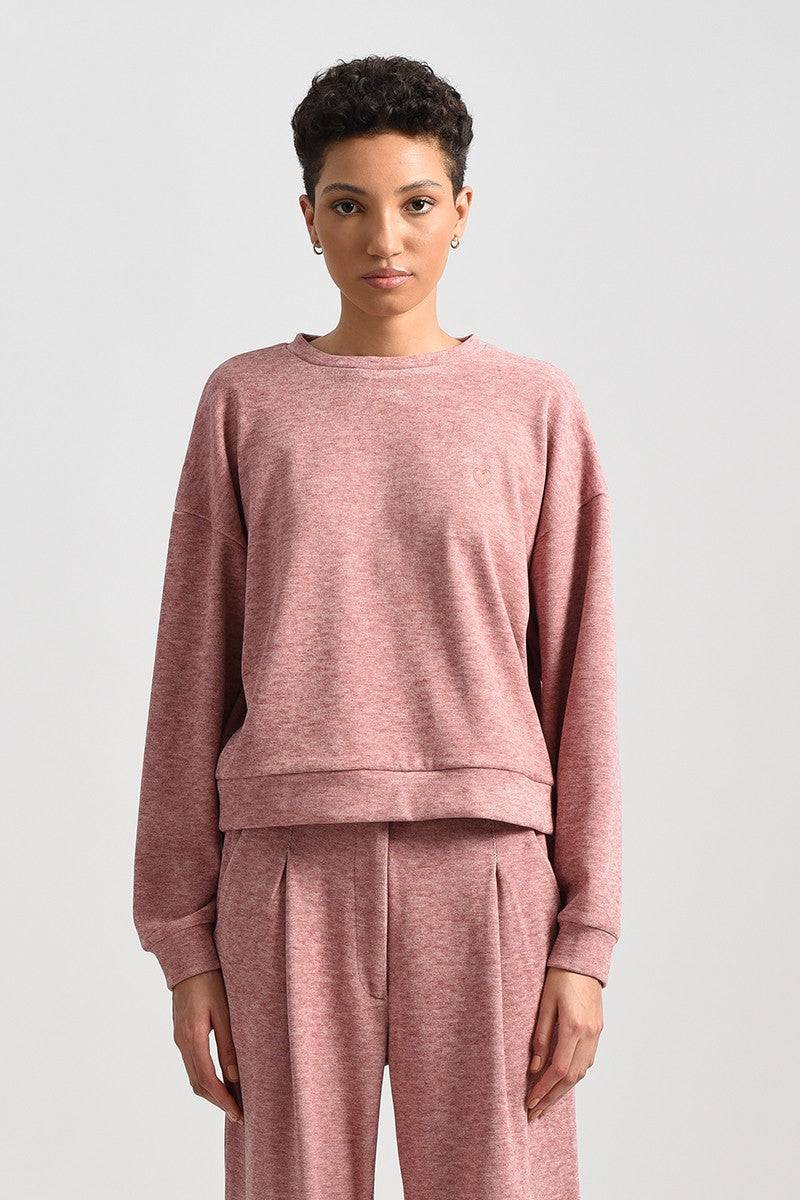 WITH EMBROIDERED HEART SWEATER - PINK - Kingfisher Road - Online Boutique