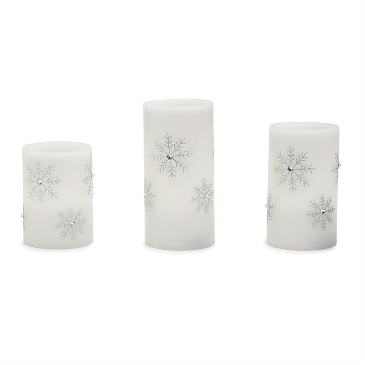 SMALL GLITTERING SNOWFLAKES FLAMELESS PILLAR CANDLES SMALL - Kingfisher Road - Online Boutique