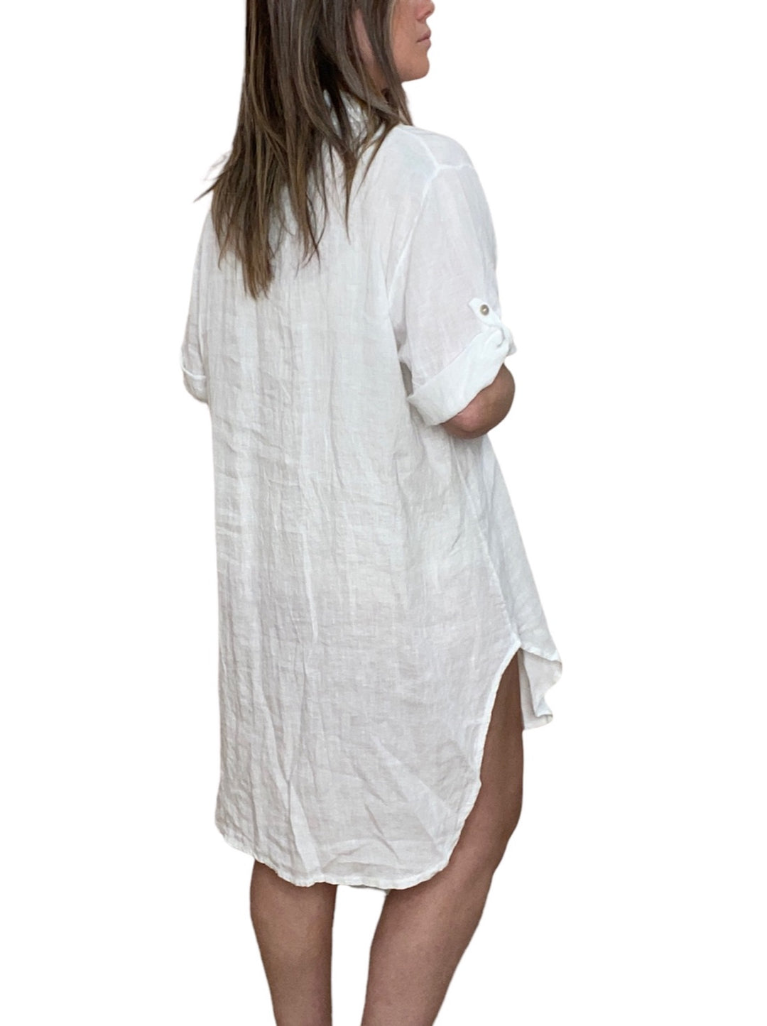 LINEN BUTTON DOWN SHIRT DRESS WHITE - Kingfisher Road - Online Boutique