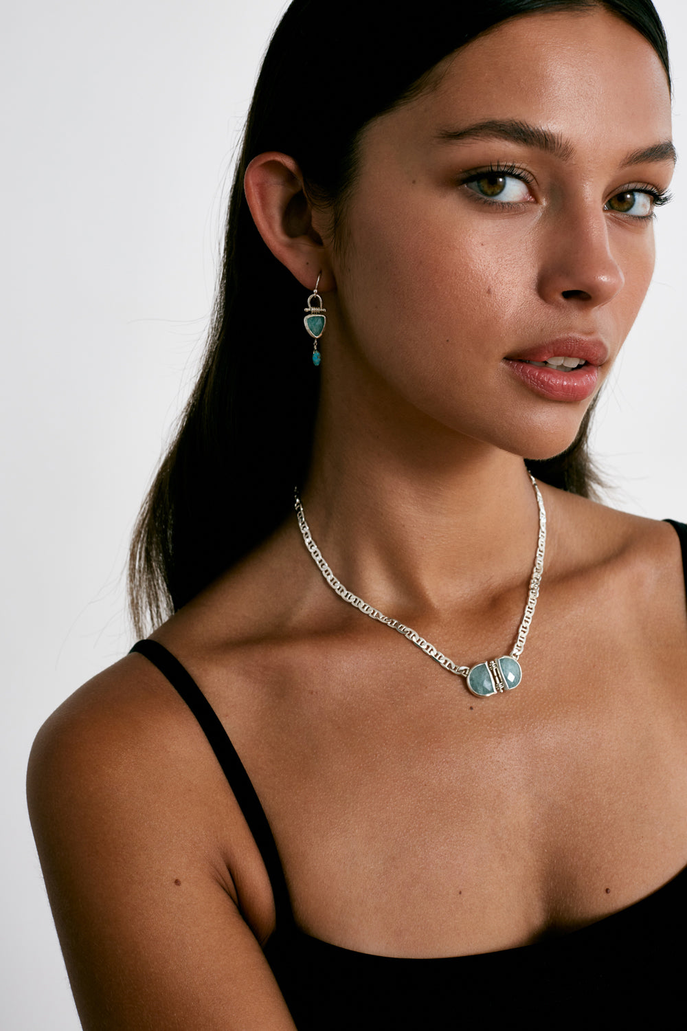 AMAZONITE WRAPPED HINGED EARRINGS - Kingfisher Road - Online Boutique