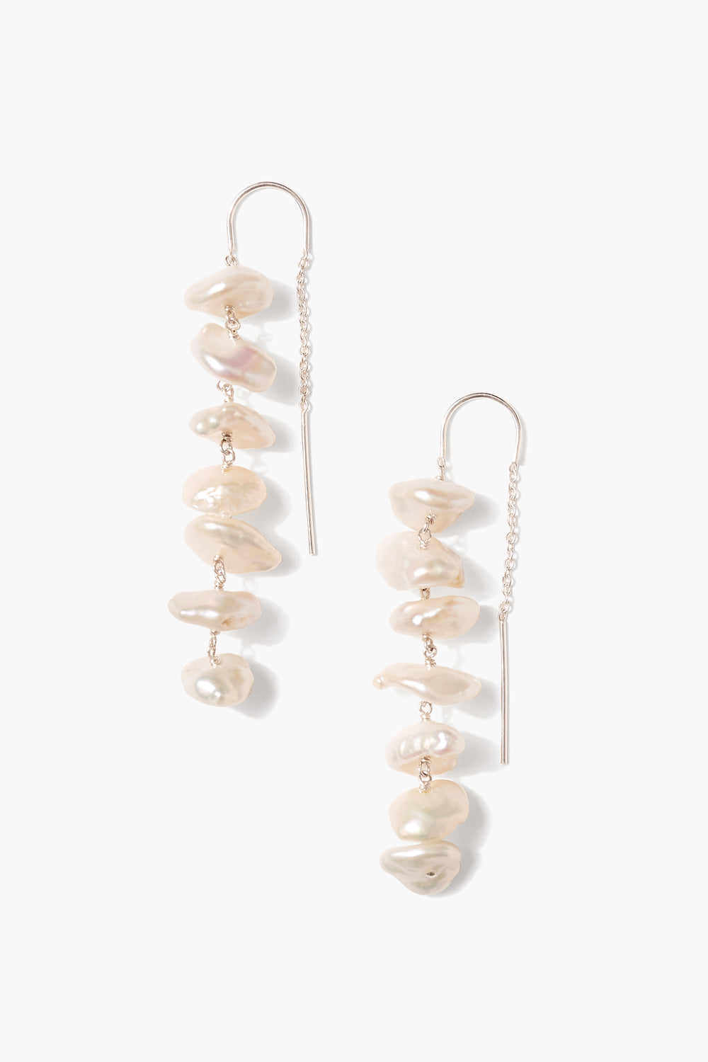 WHITE PEARL THREADER EARRINGS-SILVER - Kingfisher Road - Online Boutique
