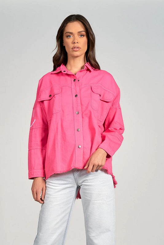 SMILEY FACE BUTTON UP JACKET - FUCHSIA HAPPY - Kingfisher Road - Online Boutique