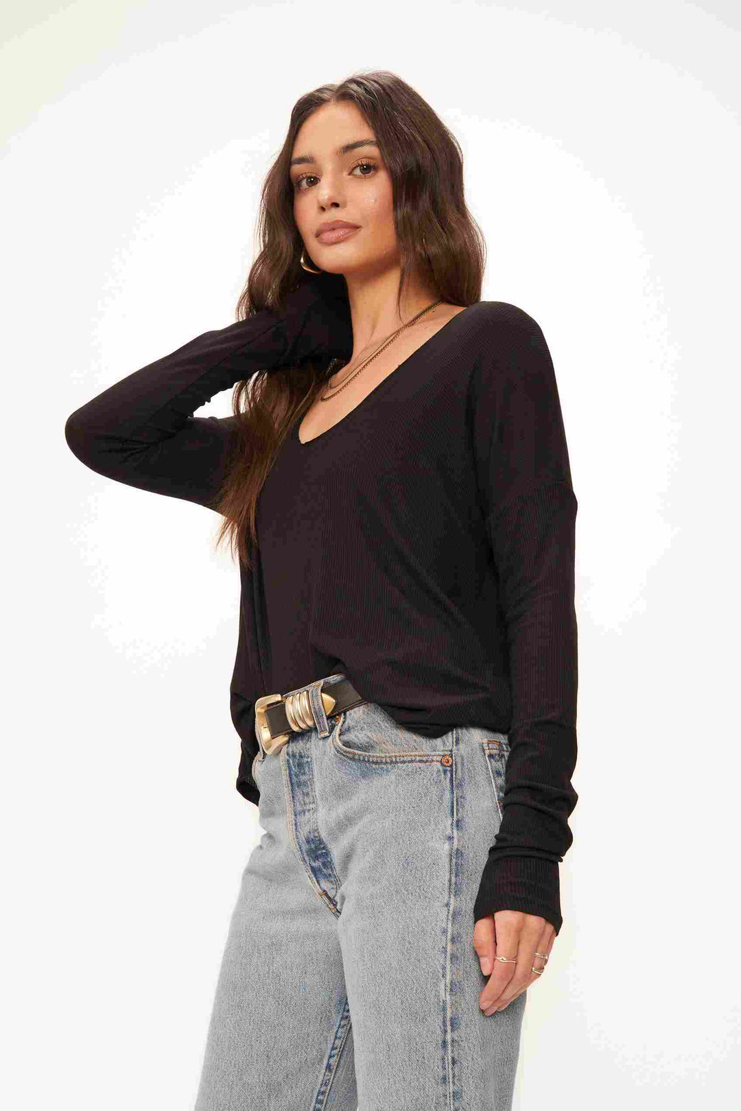 CHARLOTTE SCOOP NECK RIB LONGSLEEVE - BLACK - Kingfisher Road - Online Boutique