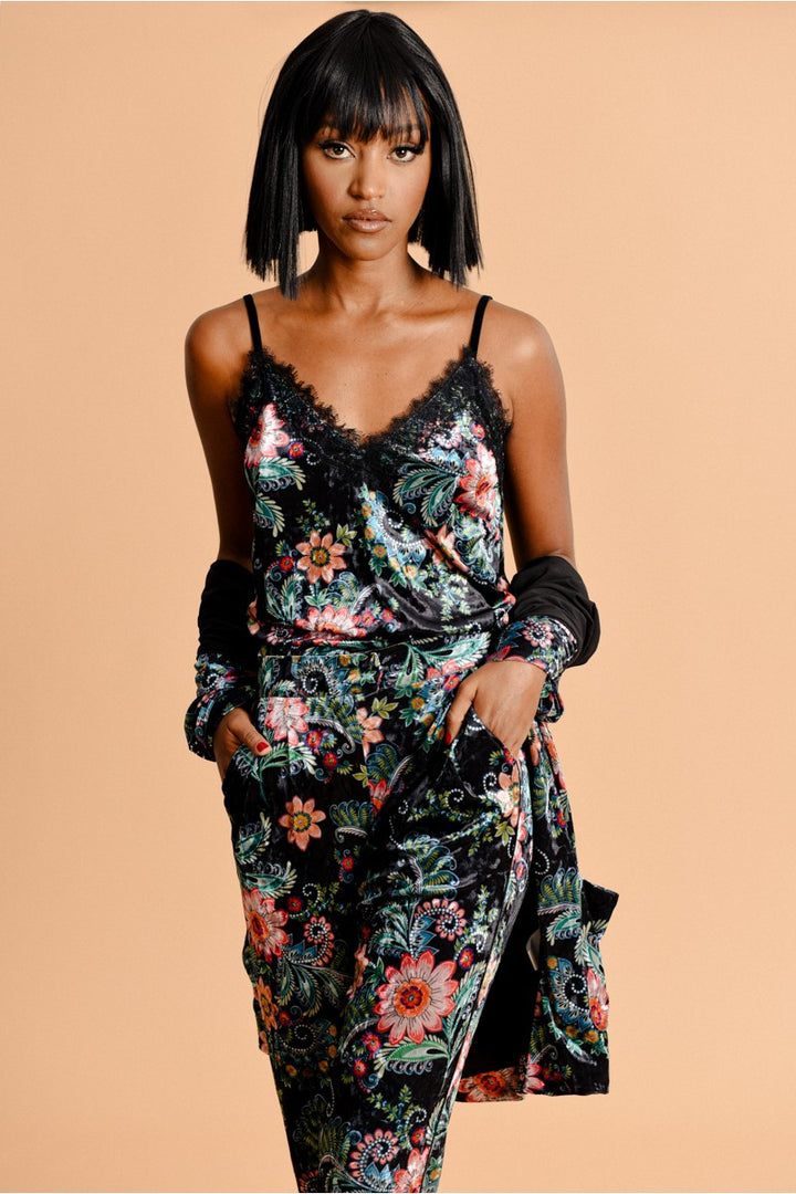 PRINTED VELVET CAMISOLE TANK - BLACK FREYA - Kingfisher Road - Online Boutique