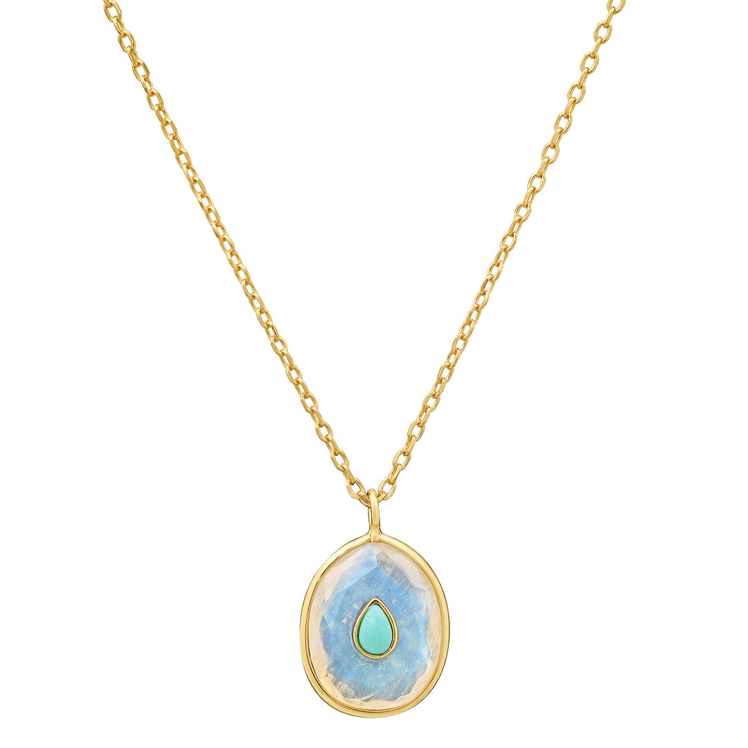 MOONSTONE WITH TURQ PENDANT-GOLD - Kingfisher Road - Online Boutique