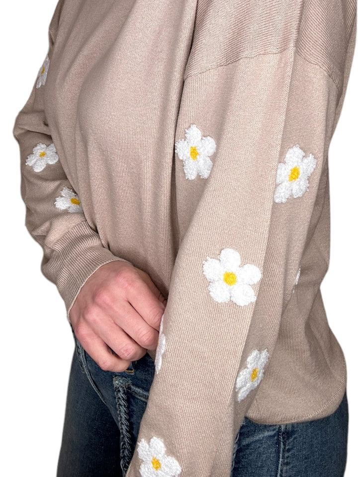 FLOWER SLEEVE SWEATER-LATTE - Kingfisher Road - Online Boutique