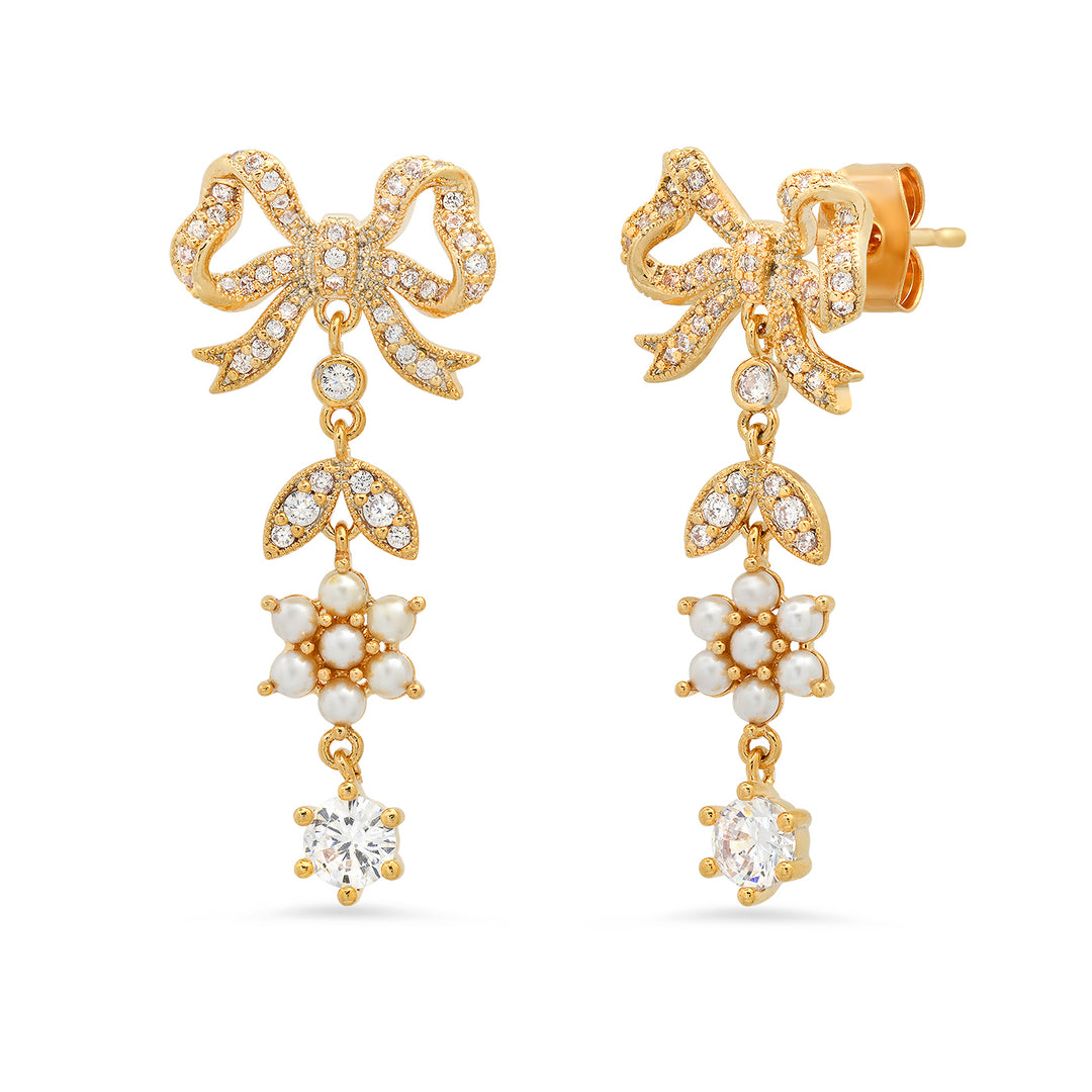 BOW STUDS WITH PEARL/CZ DANGLE - Kingfisher Road - Online Boutique