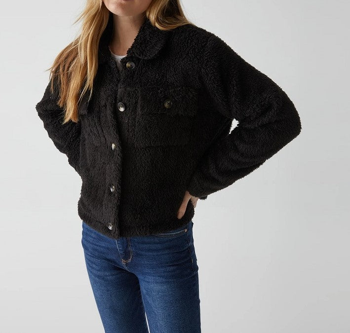 ARIZONA BUTTON FRONT JACKET - BLACK - Kingfisher Road - Online Boutique