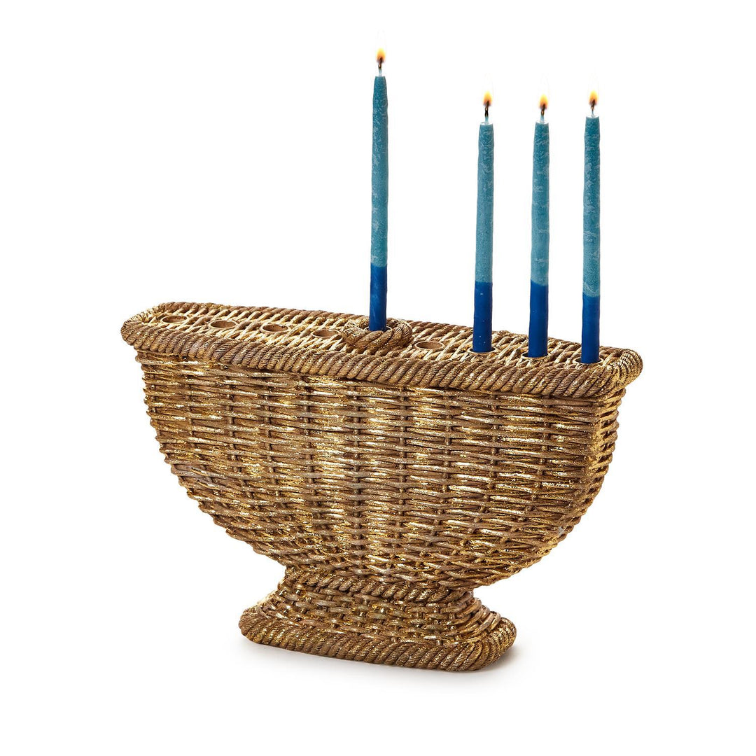 BASKET WEAVE PATTERN MENORAH WITH GOLD LEAF - Kingfisher Road - Online Boutique