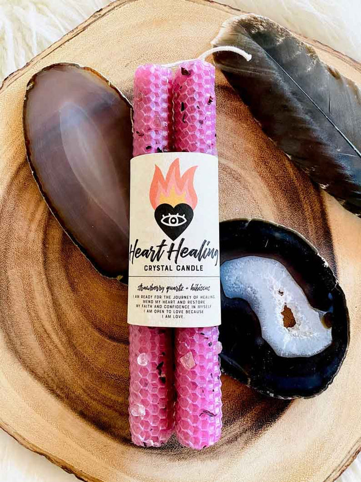 HEART HEALING BEESWAX CRYSTAL CANDLE - Kingfisher Road - Online Boutique