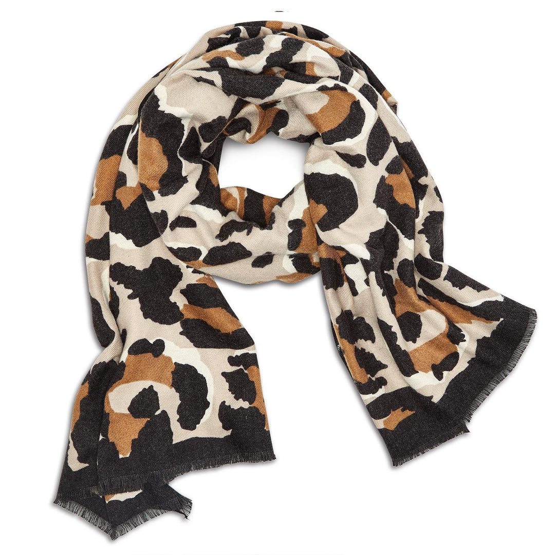 CASHMERE-LIKE LEOPARD SCARF WITH FRINGE - Kingfisher Road - Online Boutique
