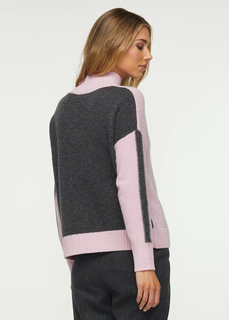 MOCK NECK COLORBLOCK SWEATER - BLUSH - Kingfisher Road - Online Boutique