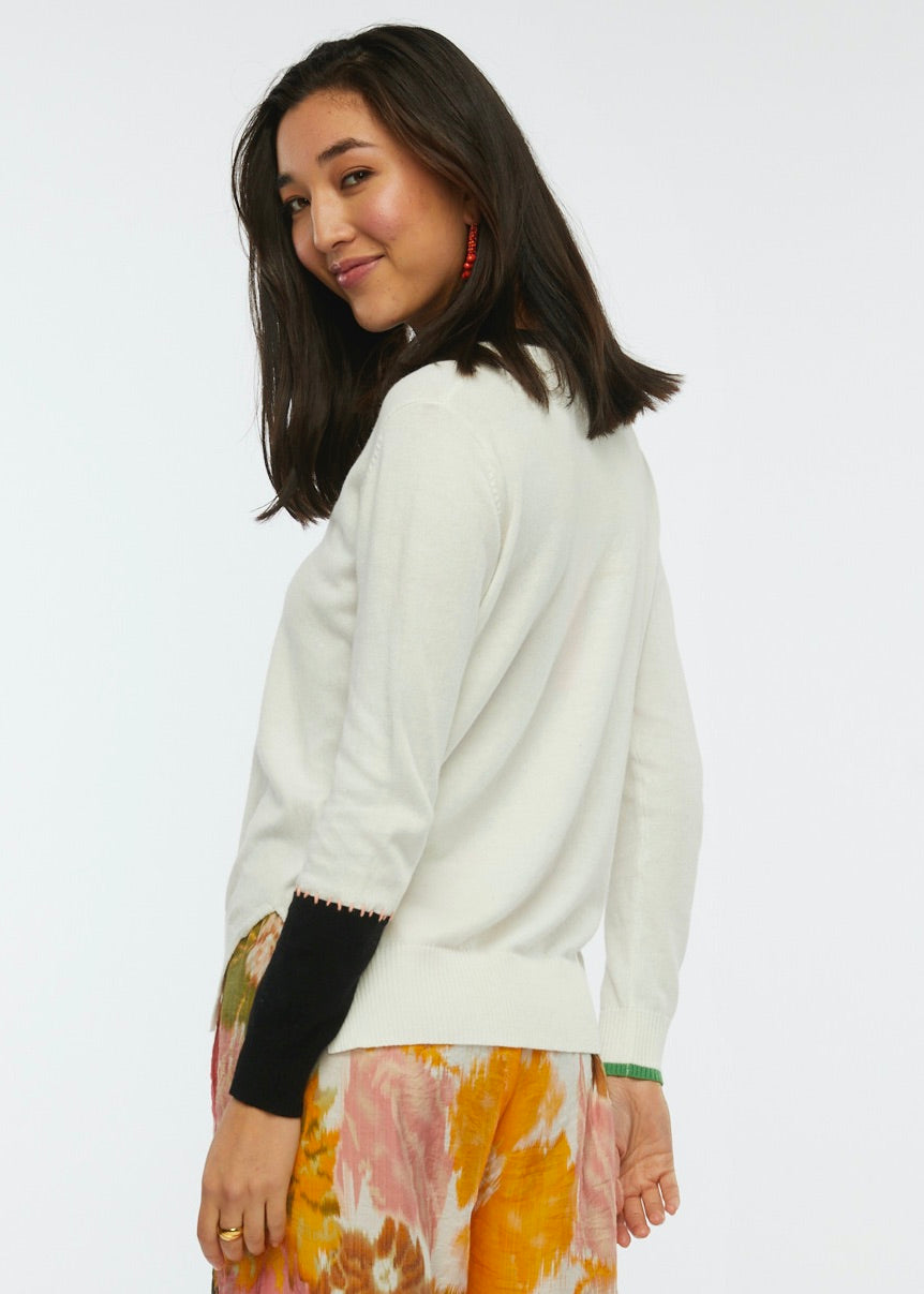 BLOCK TRIM SWEATER-WHITE - Kingfisher Road - Online Boutique