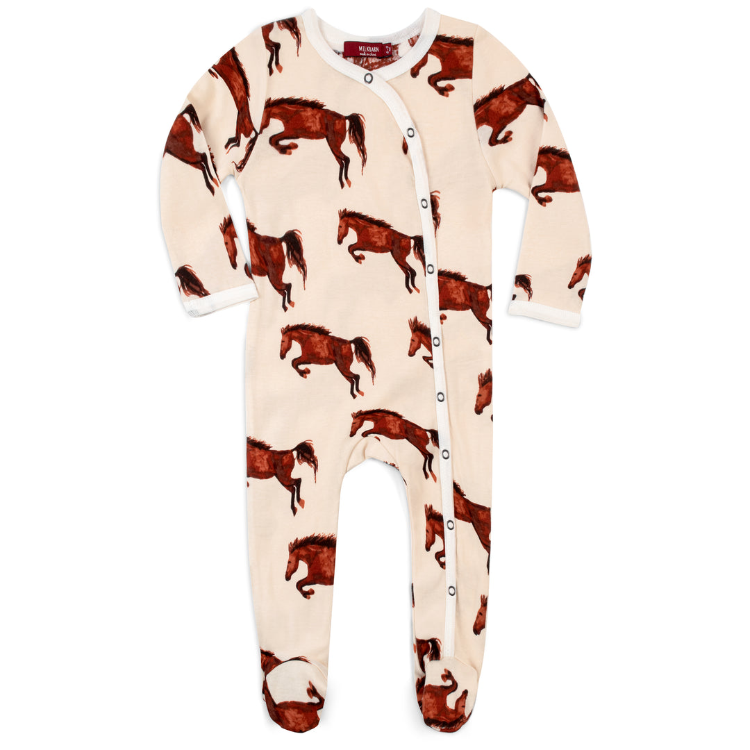 NATURAL HORSE ORGANIC FOOTED ROMPER - Kingfisher Road - Online Boutique