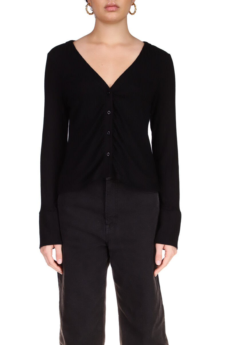 BLACK WIDE CUFF KNIT BLOUSE - Kingfisher Road - Online Boutique