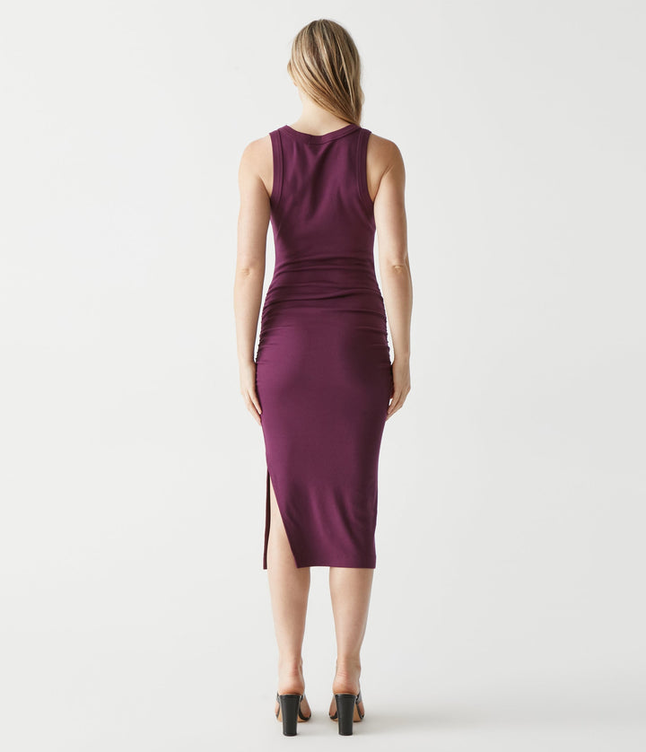 WREN MIDI DRESS WITH SLIT-PLUM - Kingfisher Road - Online Boutique