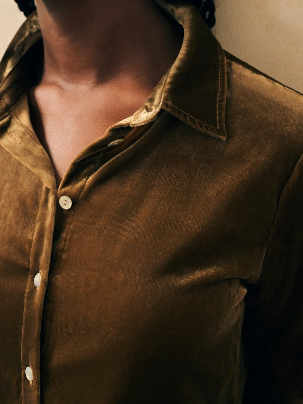 STRETCH SILK VELVET GENEVIEVE SHIRT-BREEN - Kingfisher Road - Online Boutique