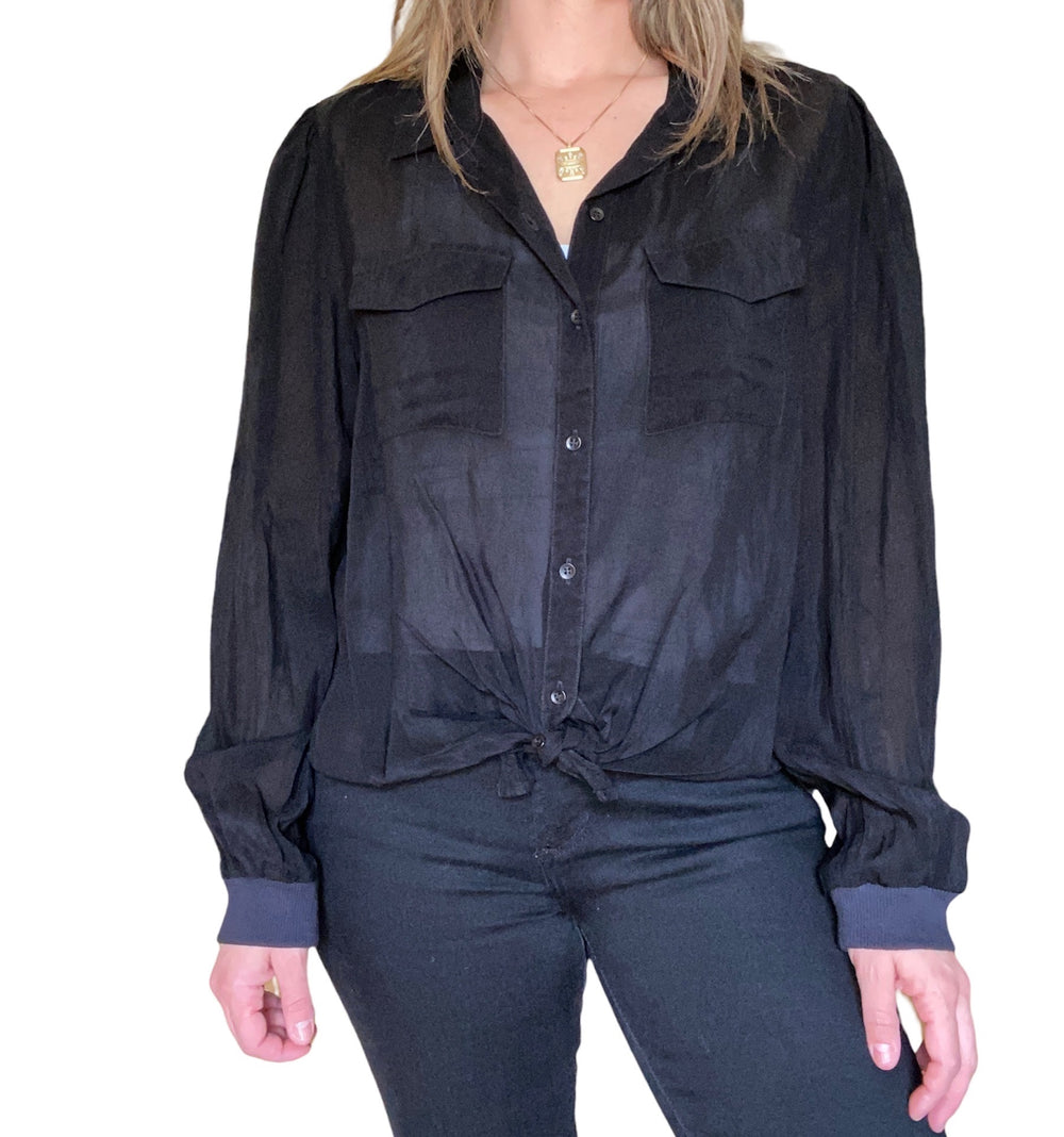 RIB CUFF L/S BUTTON UP SHIRT - BLACK - Kingfisher Road - Online Boutique