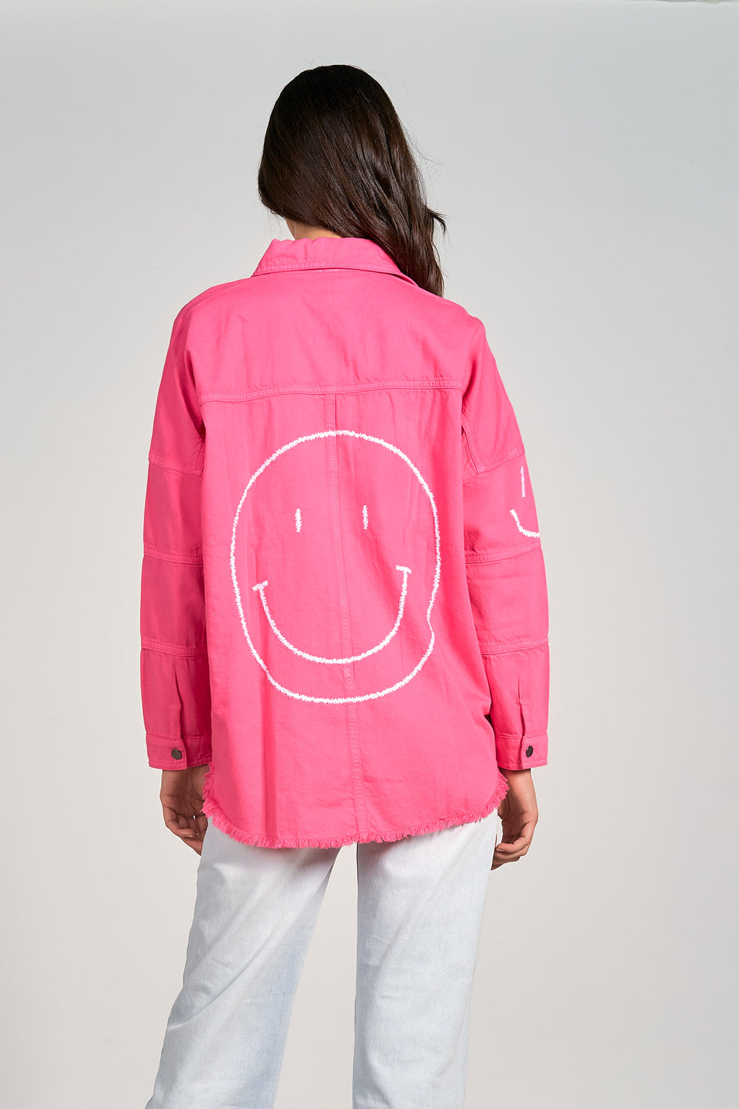 SMILEY FACE BUTTON UP JACKET - FUCHSIA HAPPY - Kingfisher Road - Online Boutique