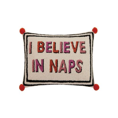 I BELIEVE IN NAPS W/POM POMS PILLOW - Kingfisher Road - Online Boutique