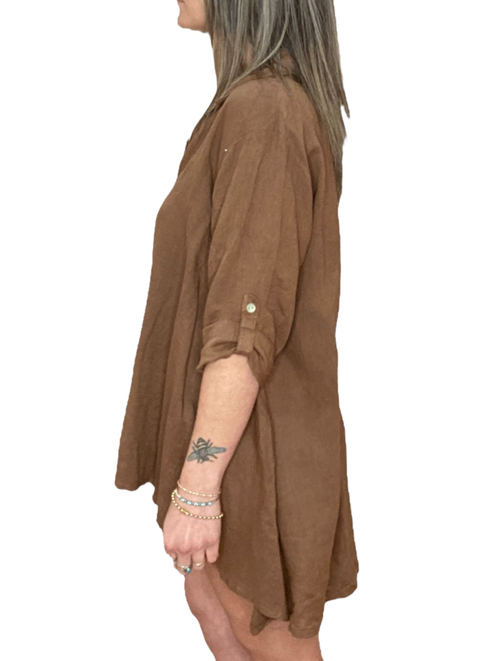 LINEN BUTTON DOWN TUNIC LIGHT - COCO - Kingfisher Road - Online Boutique