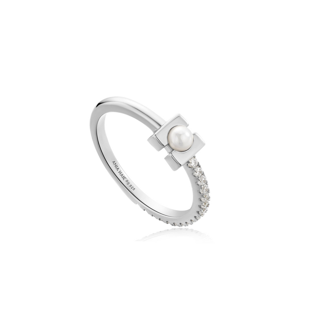 PEARL MODERNIST BAND RING-SILVER